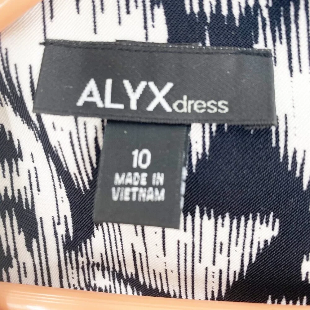 ALYX dress Black & White Pattern Belted Sheath Dress Zippered Back Size 10 - Picture 5 of 7
